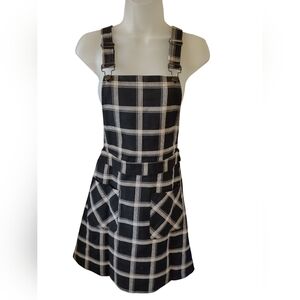 Allegra K Monochrome Plaid Pinafore